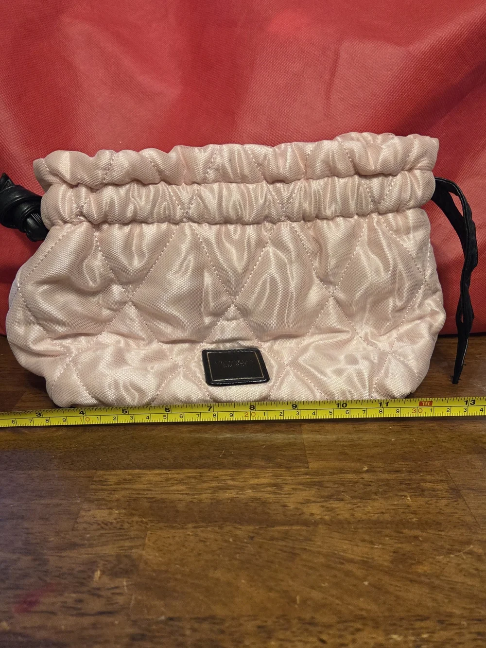 Victoria's Secret Quilted Light Pink Drawstring Makeup Bag